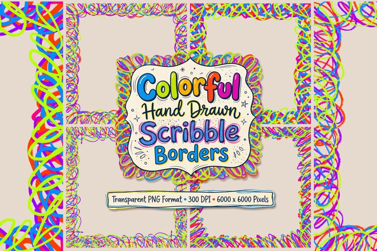 Colorful Hand Drawn Scribble Frames PNG example image 1
