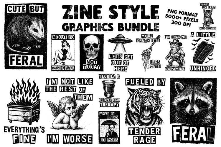 Zine Style Png Graphics Sublimation Collection