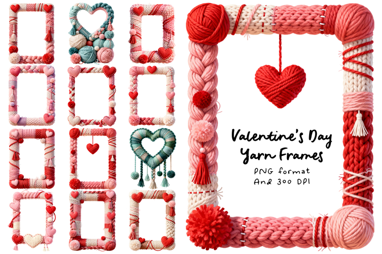 Valentines Day Yarn Frames - PNG - Clipart - Sublimation