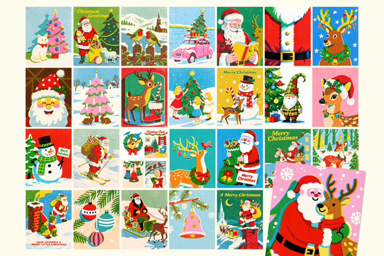 Vintage Retro Christmas Illustrations for Cards and more