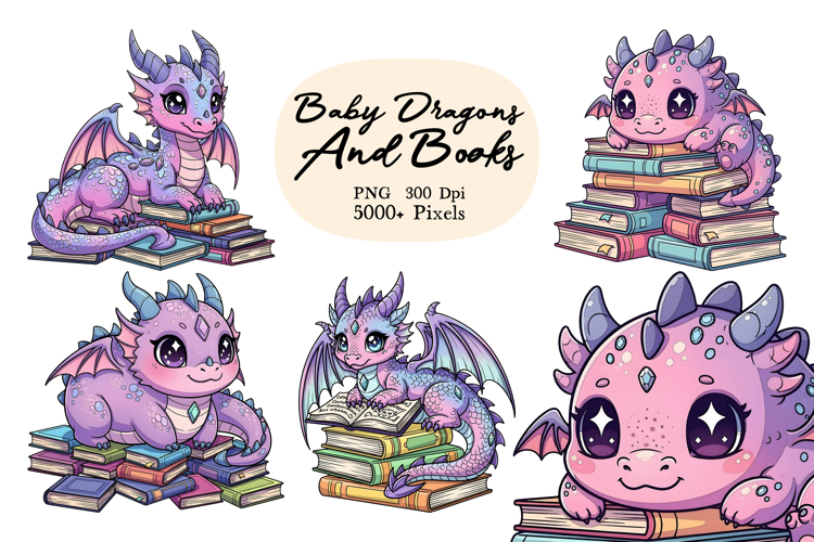 Cute Dragons With Books Png Sublimation