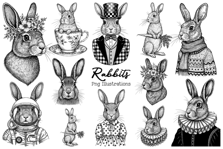 Rabbits PNG Illustration Sublimation Set