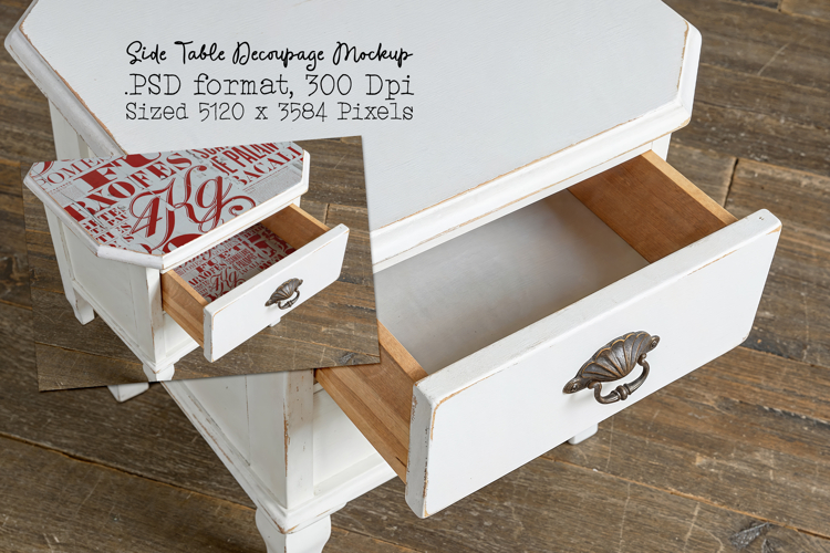 Side Table Decoupage Paper Poster Furniture Mockup
