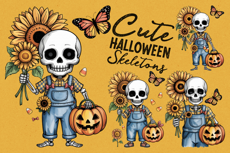 Halloween Skeletons For Sublimation, Clipart, Printable
