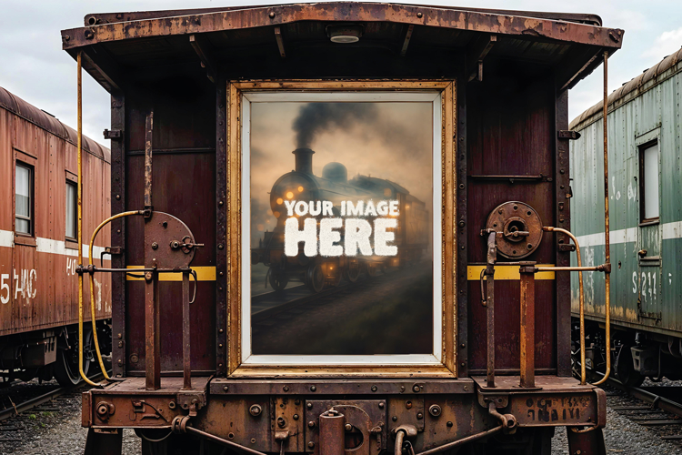 Frame Mockup On A Vintage Rusty Train Car, Poster