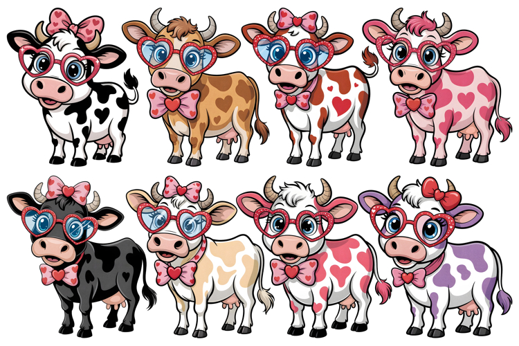 Valentines Day Cows PNG Clipart for sublimation, cards