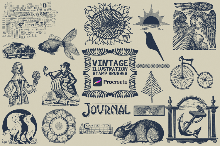 Procreate Vintage Bits Stamp Brush Set