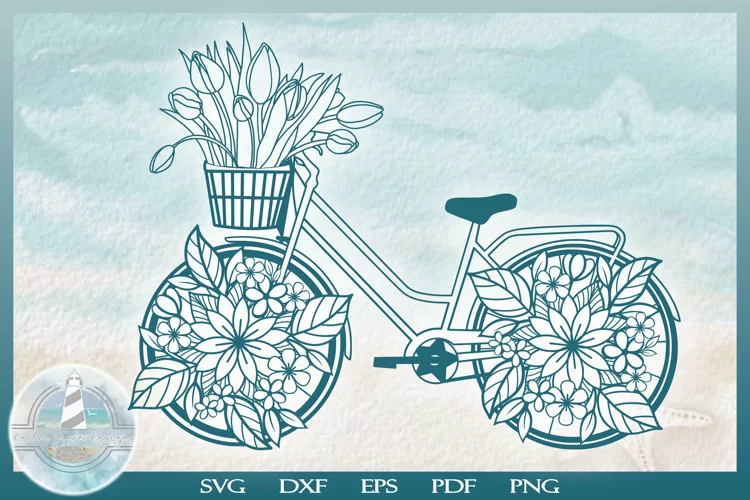 Vintage Bicycle with Tulips Foral Mandala SVG