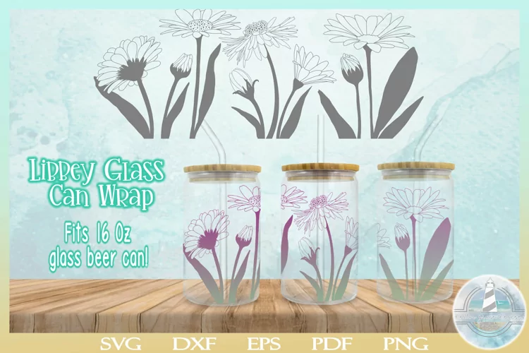 Daisies Flower Wrap for 16 Oz Libbey Glass Beer Can