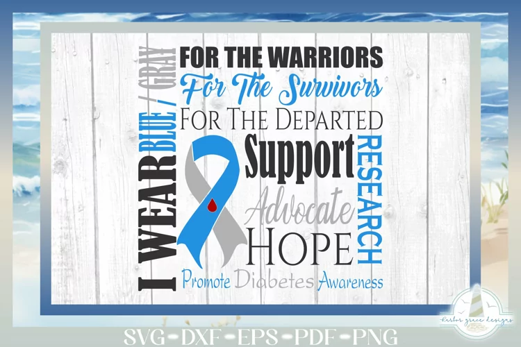 I WEAR BLUE and GRAY Diabetes Awareness Ribbon SVG