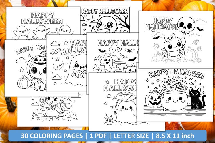 Cute happy halloween coloring page