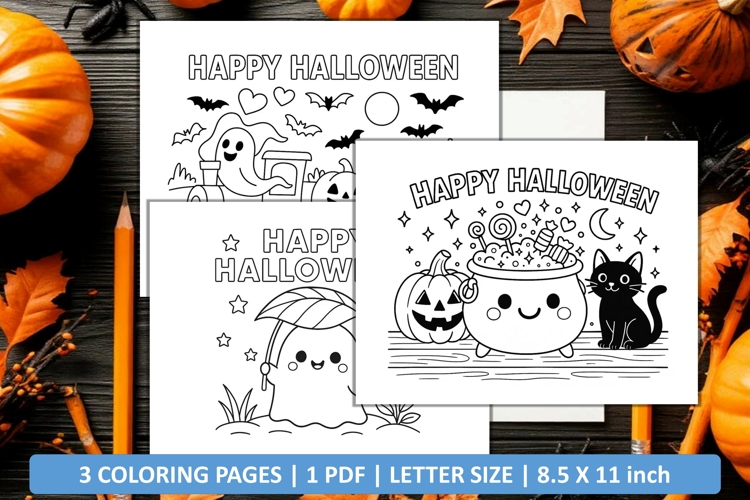 Cute happy halloween coloring page
