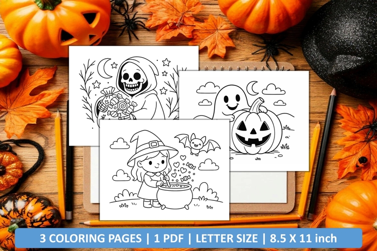 Cute happy halloween coloring page