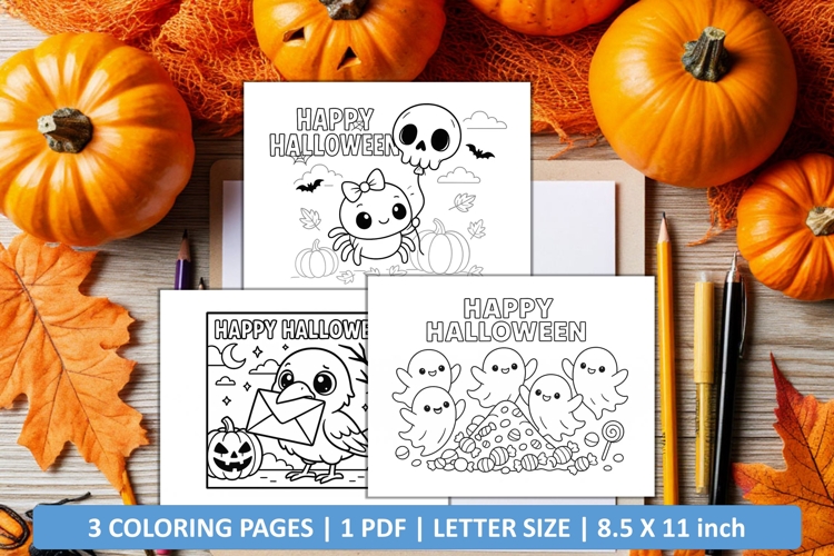 Cute happy halloween coloring page