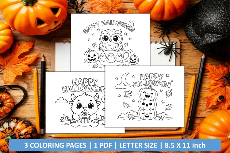 Cute happy halloween coloring page