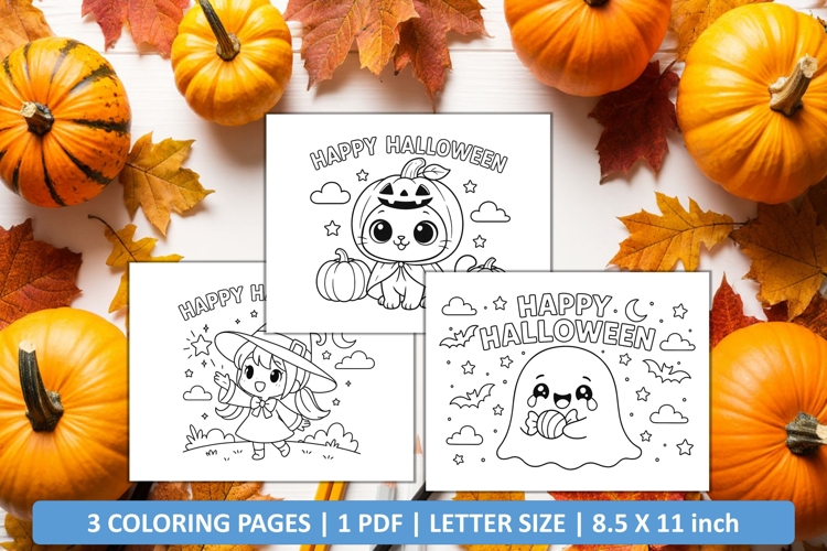 Cute happy halloween coloring page