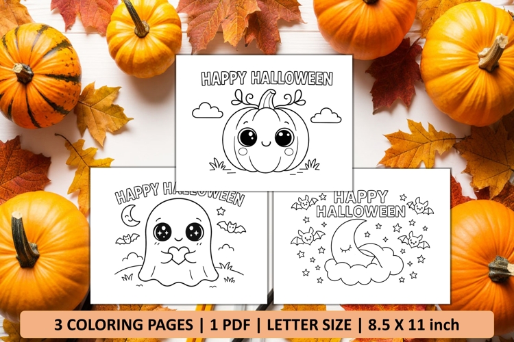 Cute happy halloween coloring page