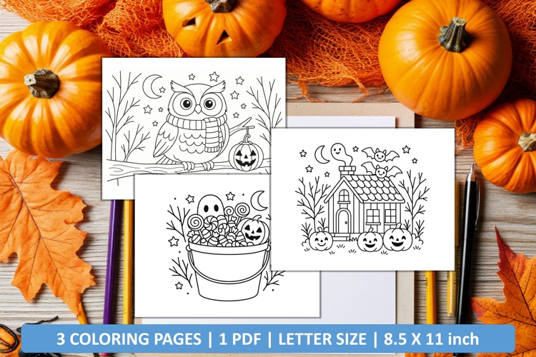 Cute happy halloween coloring page