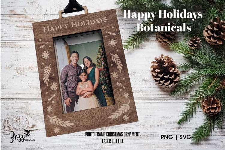 Happy Holidays Photo Frame Christmas Ornament Laser Cut File