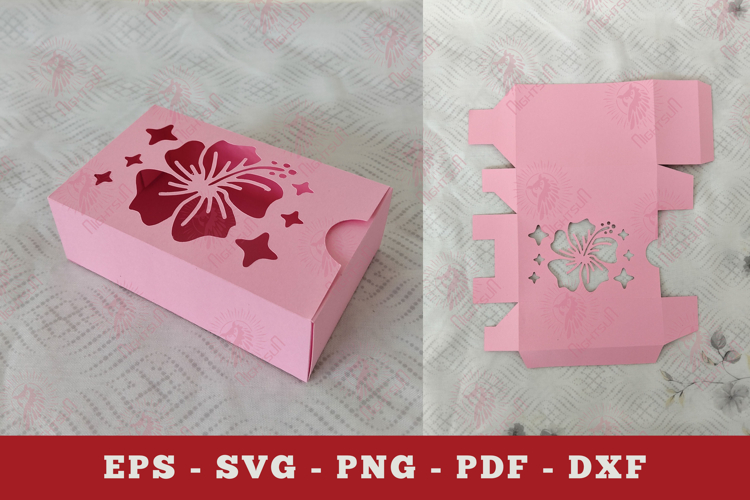 Hibiscus Flower Gift Box Paper Cut SVG