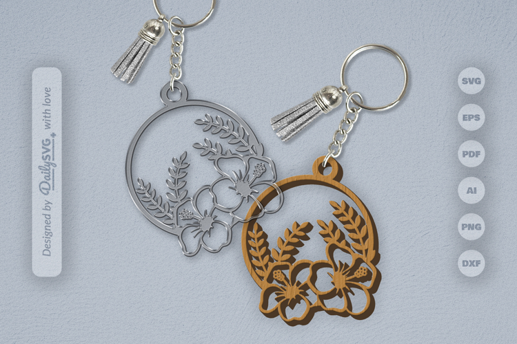 Hibiscus Flower Keychain SVG