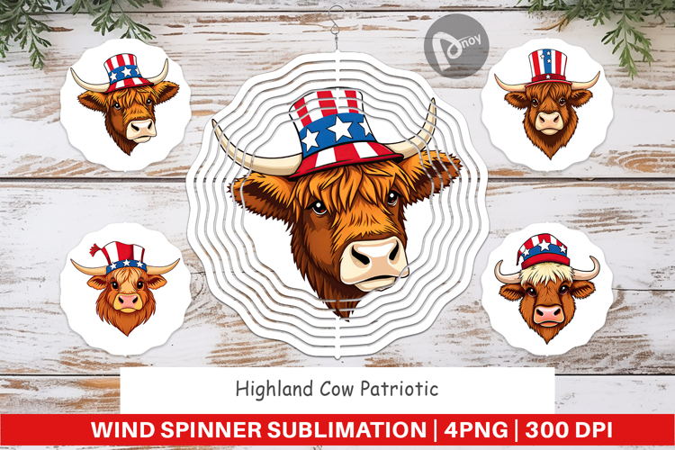Wind Spinner Highland Cow Patriotic