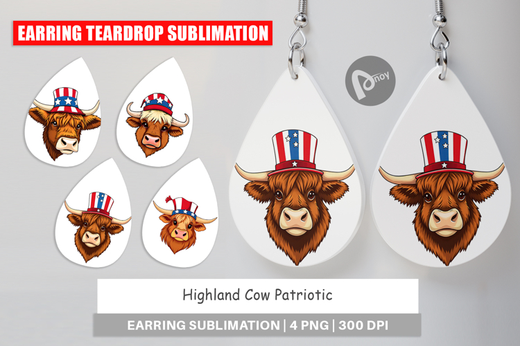 Earring Highland Cow Patrioticc
