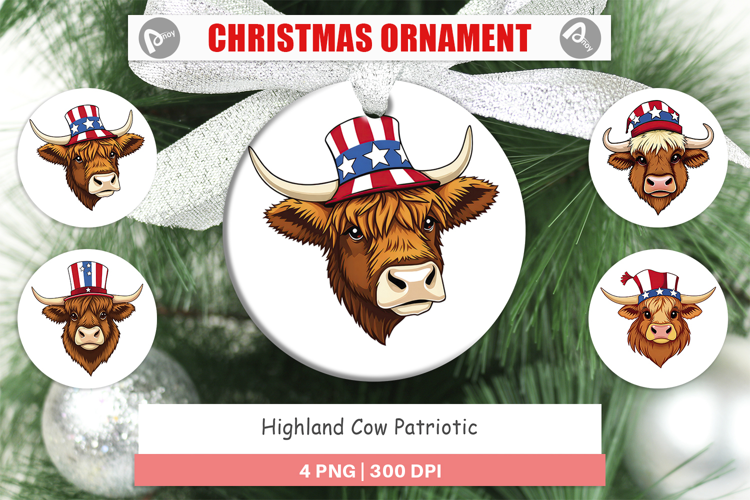 Ornament Highland Cow Patriotic