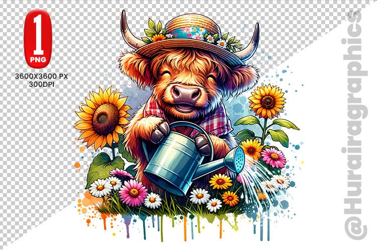 Cute Highland Cow Clipart - PNG File