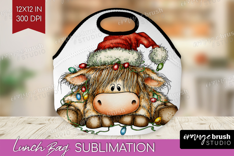 Highland Cow Tangled In Christmas Lights Lunch Bag Funny Bug