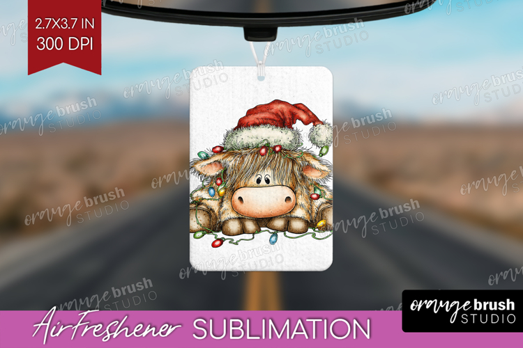 Highland Cow Tangled In Christmas Lights Air Freshener PNG