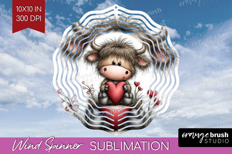 Highland Cow Valentine Wind Spinner Sublimation PNG Animal
