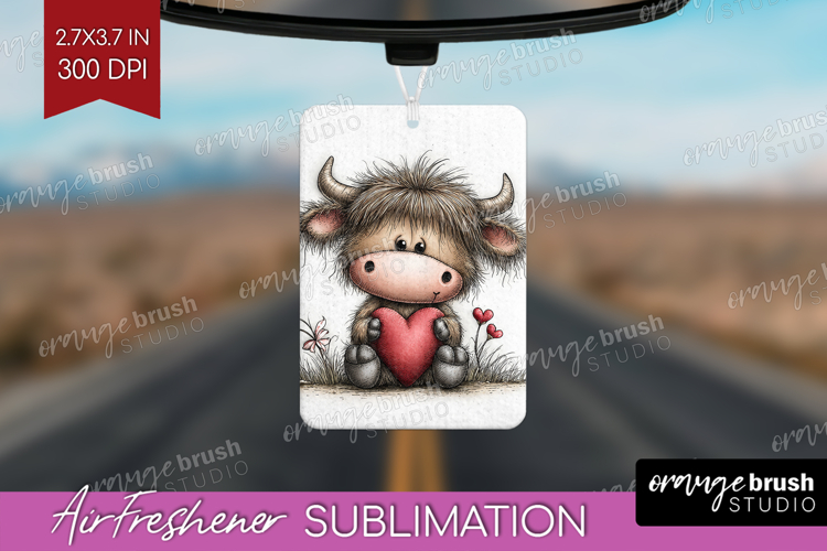 Highland Cow Valentine Air Freshener PNG Whimsical Animal