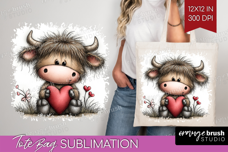 Highland Cow Valentine Tote Bag Whimsical Animal Tote Bag