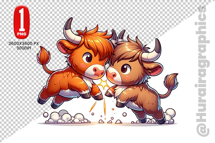 Cute Highland Cow Clipart - PNG File