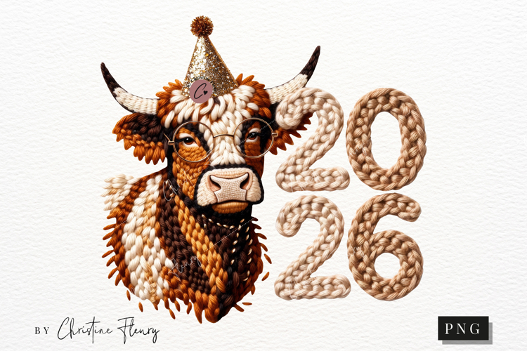 2026 Highland Cow PNG Faux Latch Hook
