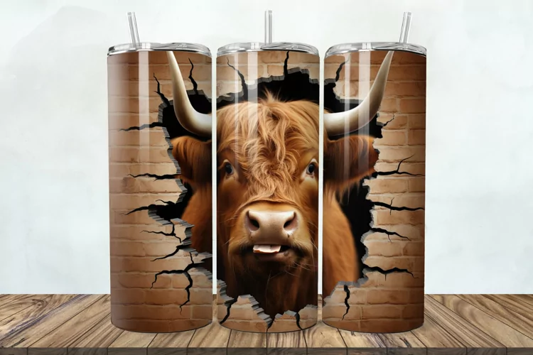 Highland Cow 3D Cracked 20oz/30oz Skinny Tumbler