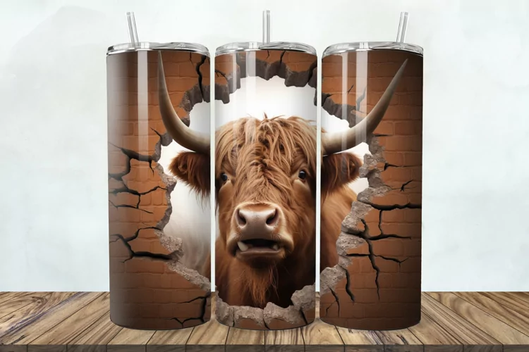 Highland Cow 3D Cracked 20oz/30oz Skinny Tumbler