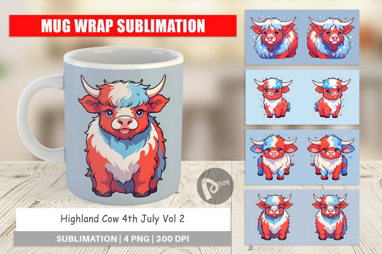 Mug Wrap Design Highland Cow 4th July