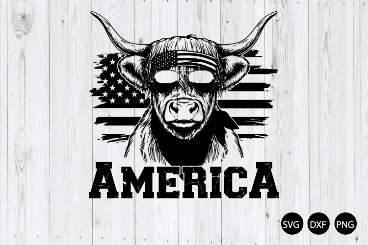 Patriotic Highland Cow SVG, USA Flag Cow SVG
