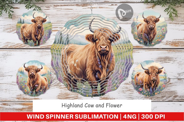 Wind Spinner Highland Cow and Flower