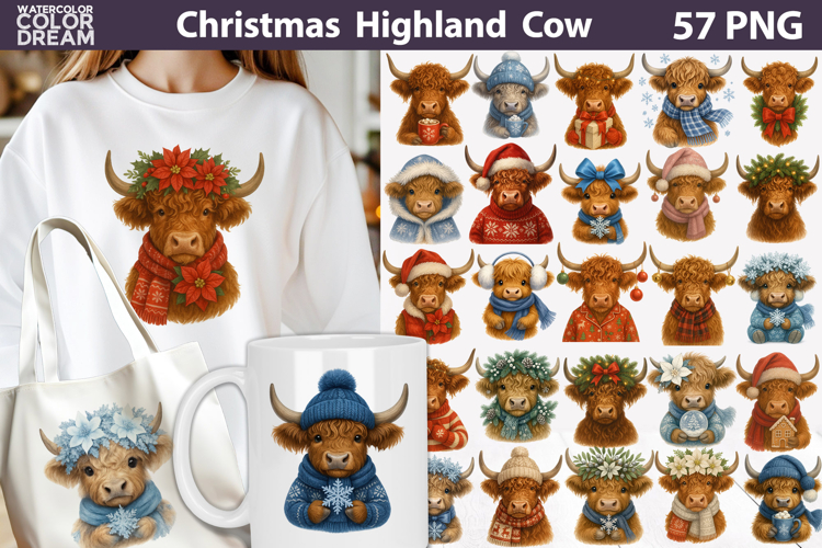 Winter Highland Cow Bundle | Christmas Sublimation