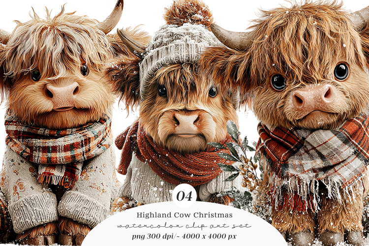 Highland Cow Christmas Clipart example image 1