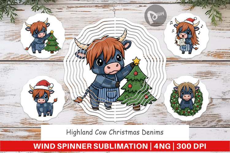 Highland Cow Denim Wind Spinner