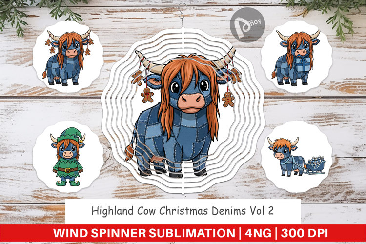 Highland Cow Denim Wind Spinner
