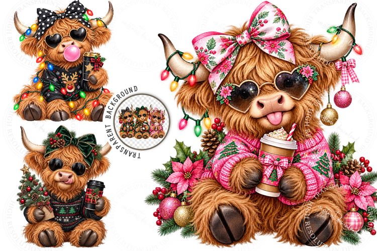 Highland Cow Christmas PNG, Highland Cow Png