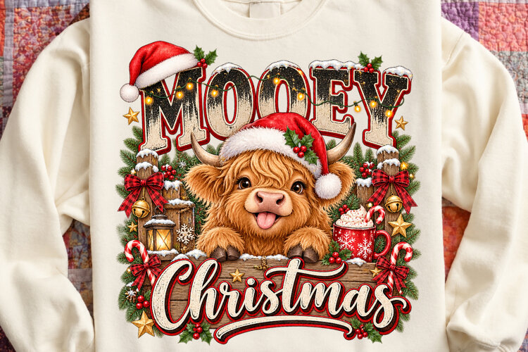 Highland Cow Christmas PNG Design example image 1