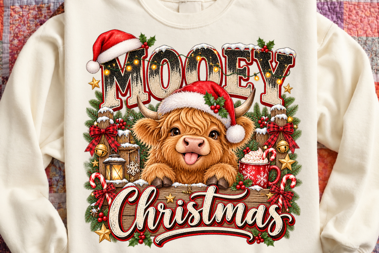 Highland Cow Christmas PNG Design
