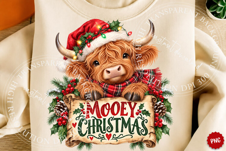 Highland Cow Christmas PNG Design, Trending Christmas PNG example image 1