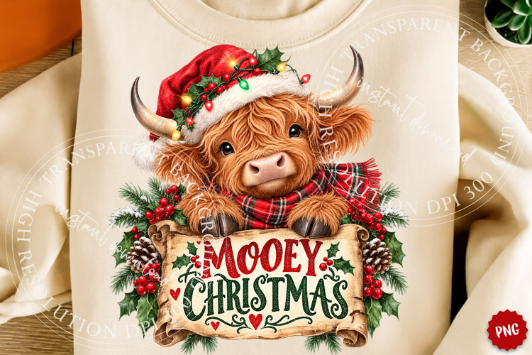 Highland Cow Christmas PNG Design, Trending Christmas PNG